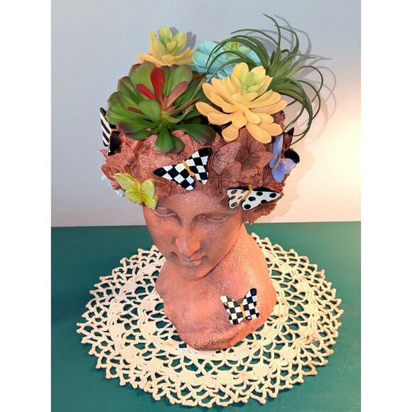 MacKenzie Childs Peresphone Butterfly Head Bust Planter Small 11" Tall - Picture 3 of 8